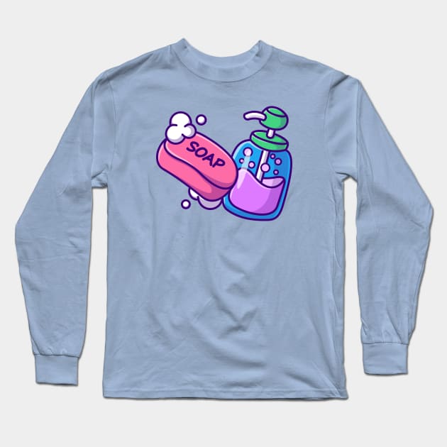 Floating Bar Soap And Liquid Soap Cartoon Long Sleeve T-Shirt by Catalyst Labs